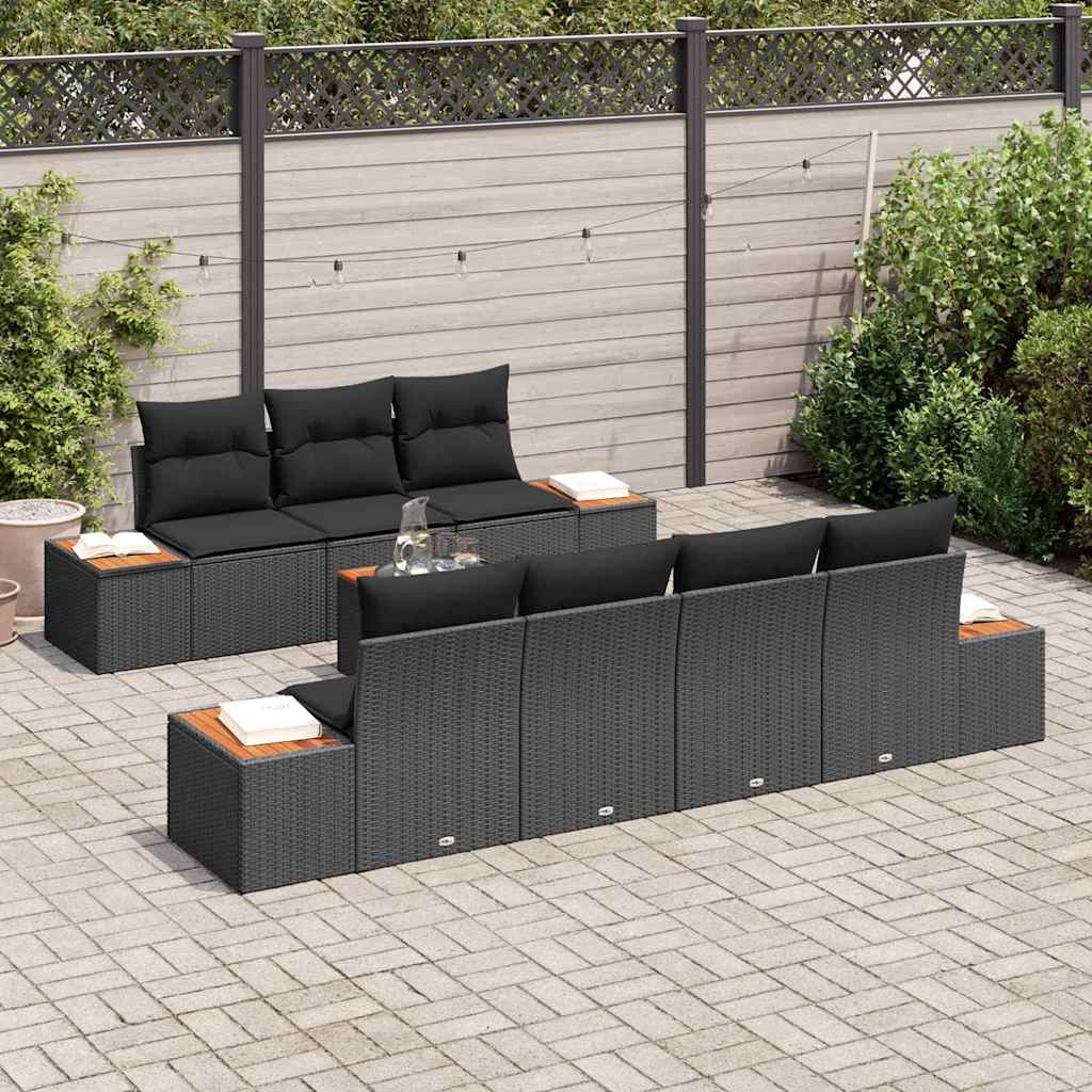 Set Divano da Giardino con cuscino 8 pcs Nero Poly Rattan - immagine 3