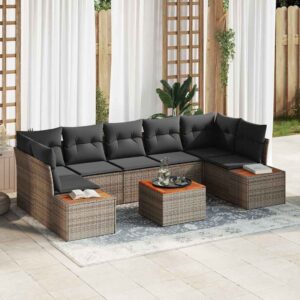 Set Divano da Giardino con cuscino 8 pcs Grigio Poly Rattan