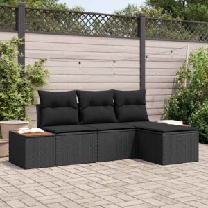 Set Divano da Giardino 4 pcs Nero 184 x 62 x 85 cm Poly Rattan