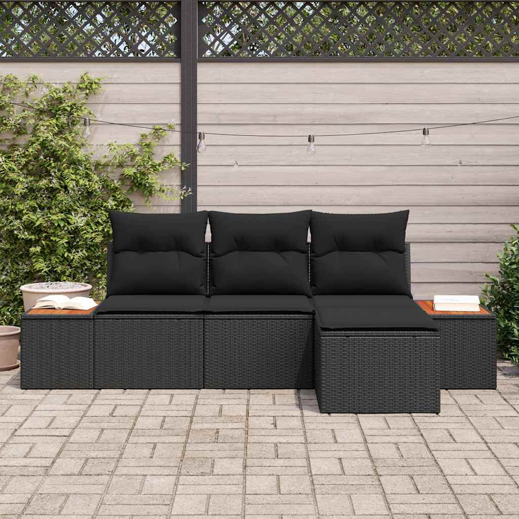 Set Divano da Giardino 4 pcs Nero 184 x 62 x 85 cm Poly Rattan - immagine 3