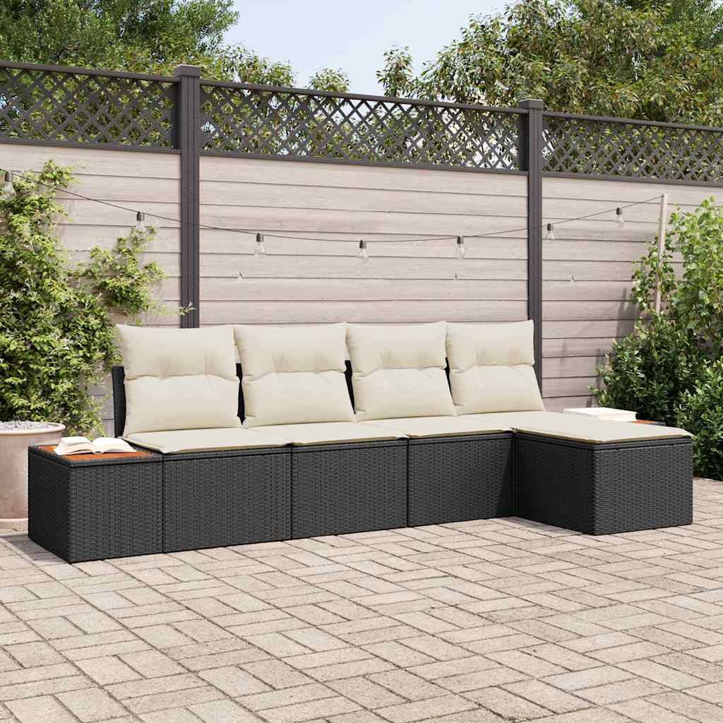 Set Divano da Giardino 5 pcs Nero e crema 184 x 62 x 85 cm