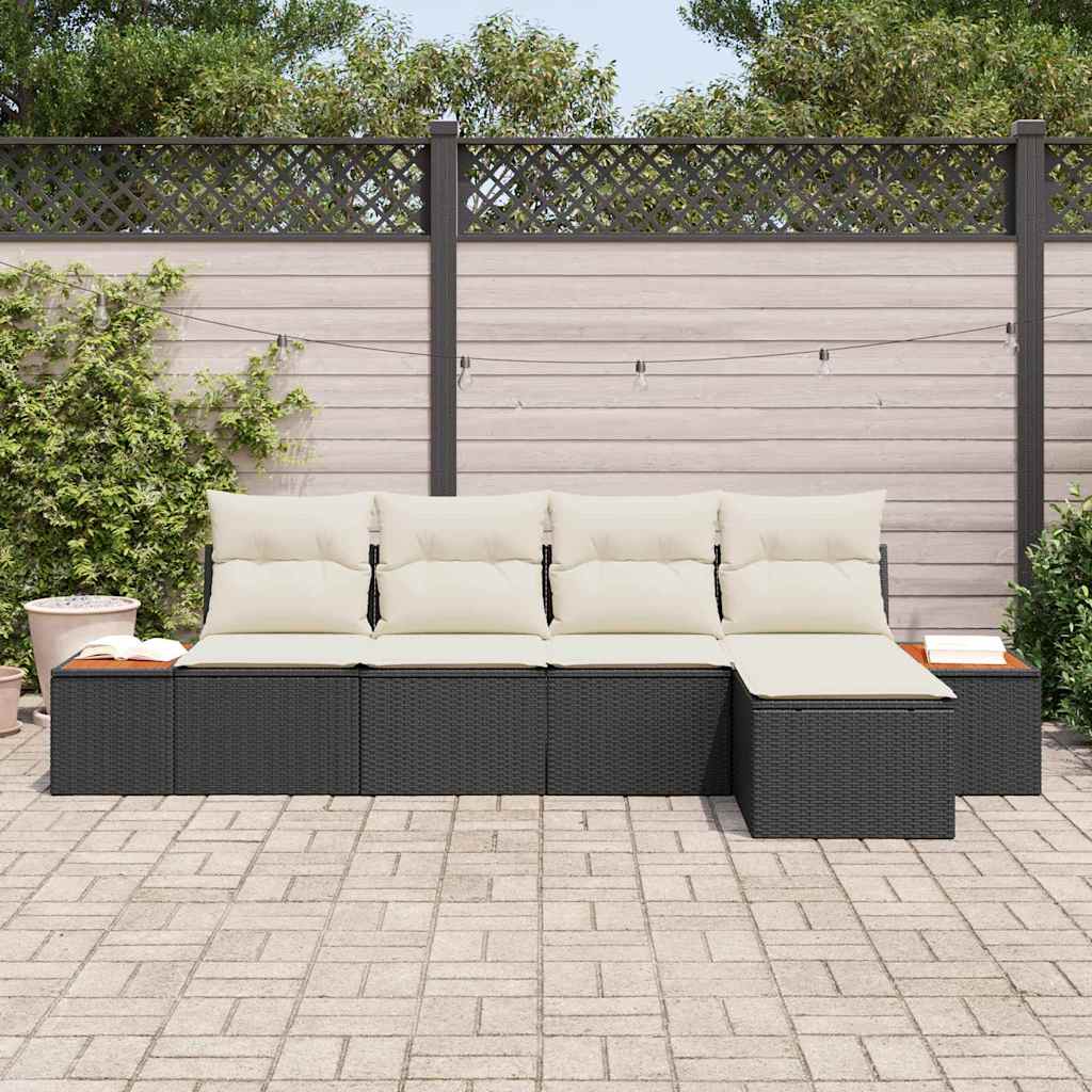 Set Divano da Giardino 5 pcs Nero e crema 184 x 62 x 85 cm - immagine 3