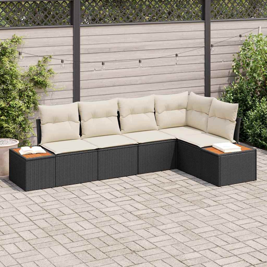 Set Divano da Giardino 5 pcs Nero e crema 264 x 154 x 85 cm