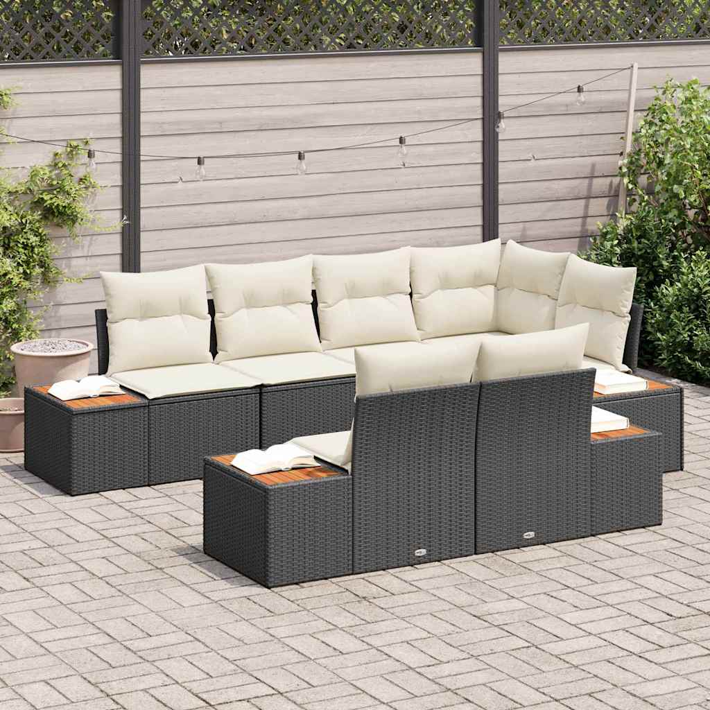 Set Divano da Giardino 7 pcs Nero e crema Poly Rattan - immagine 3
