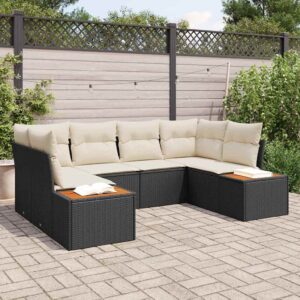 Set Divano da Giardino 6 pcs Nero e crema 234 x 154 x 85 cm