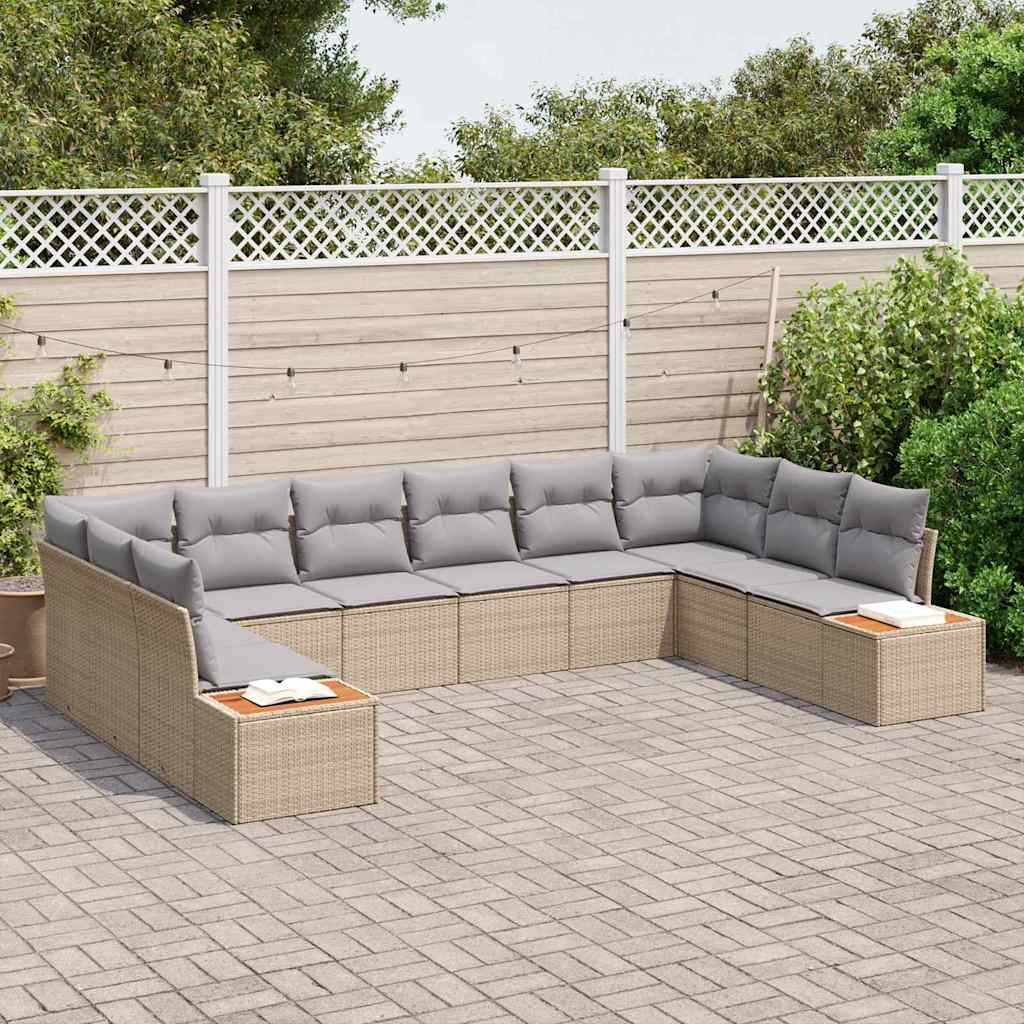 Set Divano da Giardino con cuscino 10 pcs beige e grigio chiaro - immagine 3