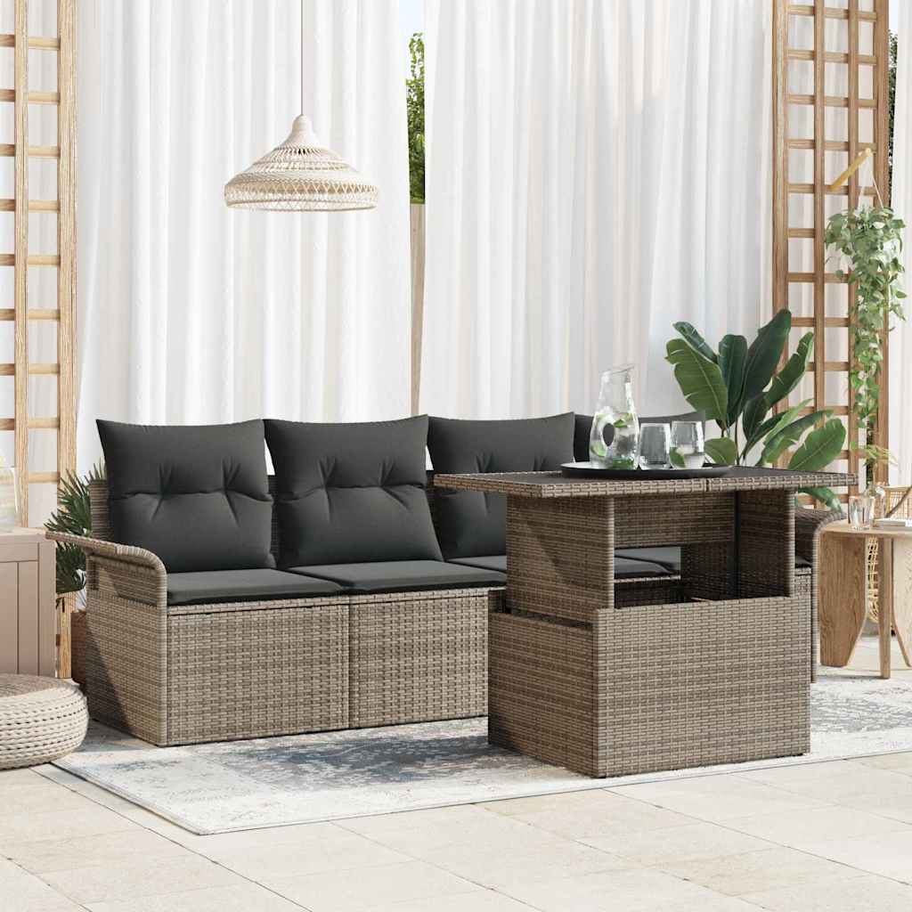 Set Divano da Giardino con cuscino 5 pcs Grigio Poly Rattan
