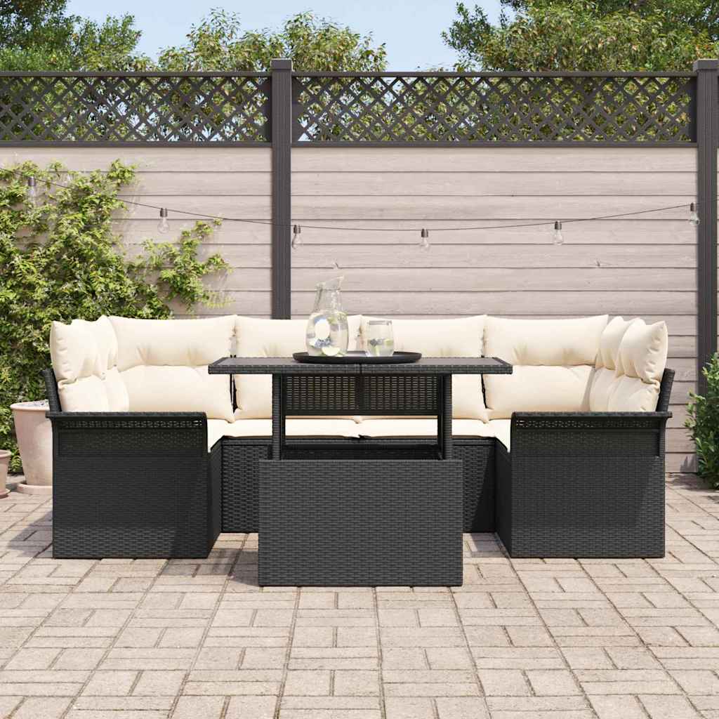 Set Divano da Giardino con cuscino 7 pcs Nero Poly Rattan - immagine 3