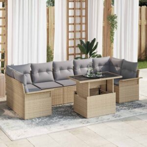 Set Divano da Giardino con cuscino 8 pcs Beige Poly Rattan