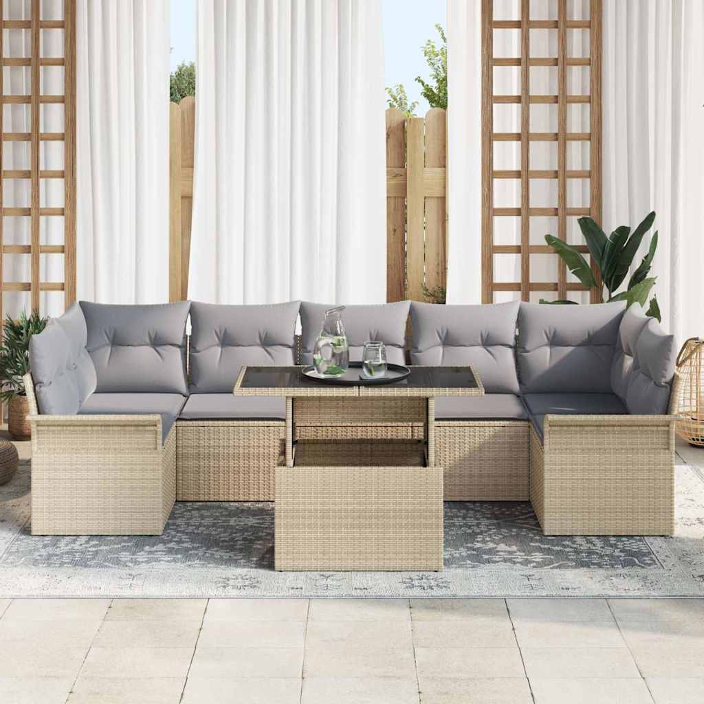 Set Divano da Giardino con cuscino 8 pcs Beige Poly Rattan - immagine 3