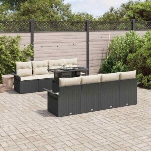 Set Divano da Giardino con cuscino 9 pcs Nero Poly Rattan