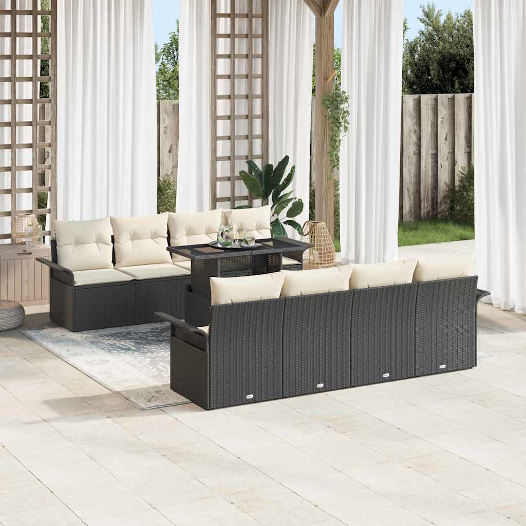 Set Divano da Giardino con cuscino 9 pcs Nero Poly Rattan - immagine 3