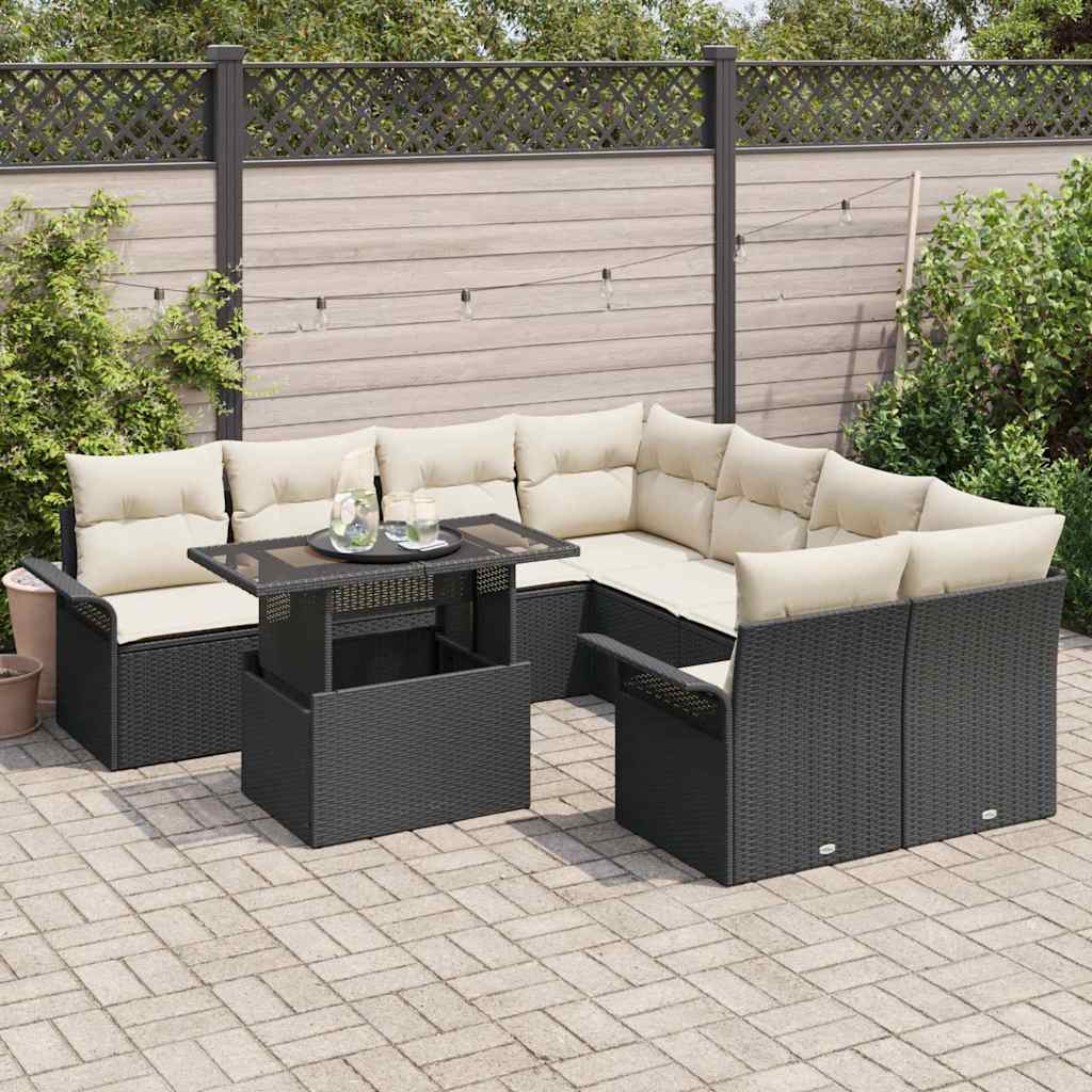 Set Divano da Giardino con cuscino 9 pcs Nero Poly Rattan - immagine 3