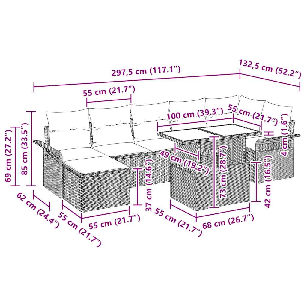 Set Divano da Giardino con cuscino 8 pcs Beige Poly Rattan - immagine 5