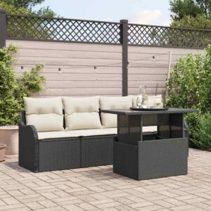 Set Divano da Giardino 5 pcs Nero Rattan in Polipropilene
