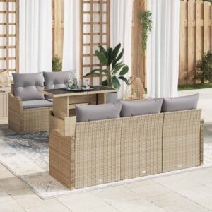 Set Divano da Giardino con cuscino 6 pcs Beige Poly Rattan