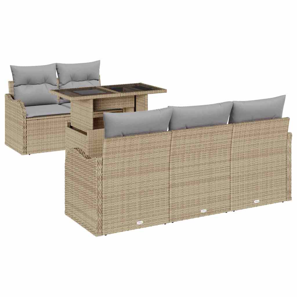 Set Divano da Giardino con cuscino 6 pcs Beige Poly Rattan - immagine 2
