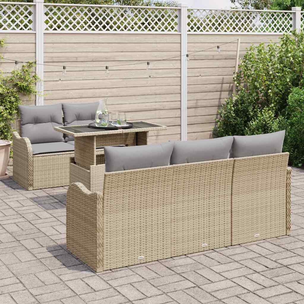 Set Divano da Giardino con cuscino 6 pcs Beige Poly Rattan - immagine 3