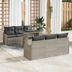Set Divano da Giardino 7 pcs Grigio chiaro Poly Rattan