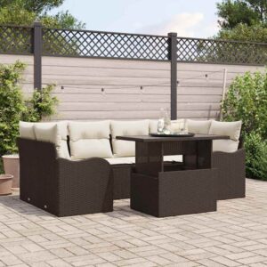 Set Divano da Giardino con cuscino 7 pcs Marrone Poly Rattan