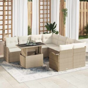Set Divano da Giardino 9 pcs Beige 100 x 55 x 73 cm Poly Rattan