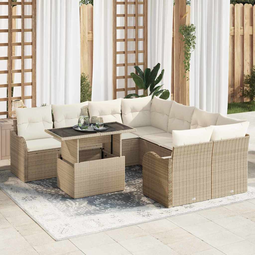 Set Divano da Giardino 9 pcs Beige 100 x 55 x 73 cm Poly Rattan