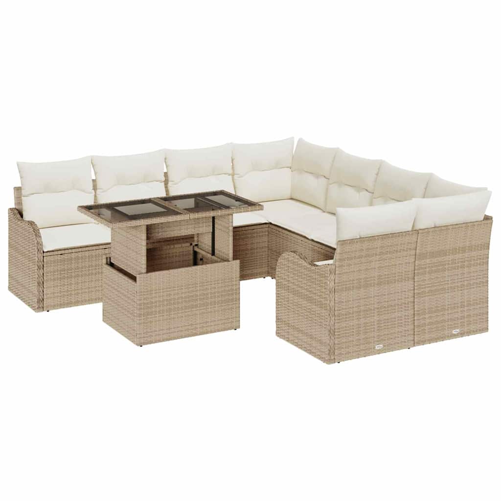 Set Divano da Giardino 9 pcs Beige 100 x 55 x 73 cm Poly Rattan - immagine 2