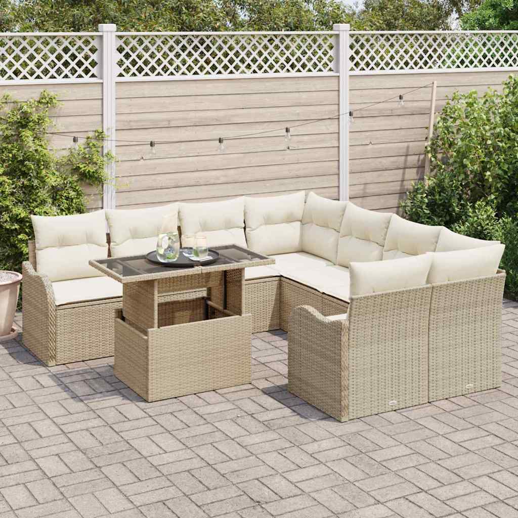 Set Divano da Giardino 9 pcs Beige 100 x 55 x 73 cm Poly Rattan - immagine 3