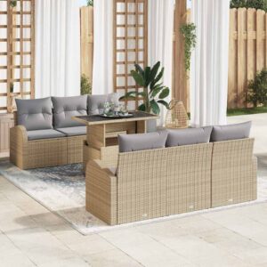 Set Divano da Giardino 7 pcs Beige 100 x 55 x 73 cm Poly Rattan