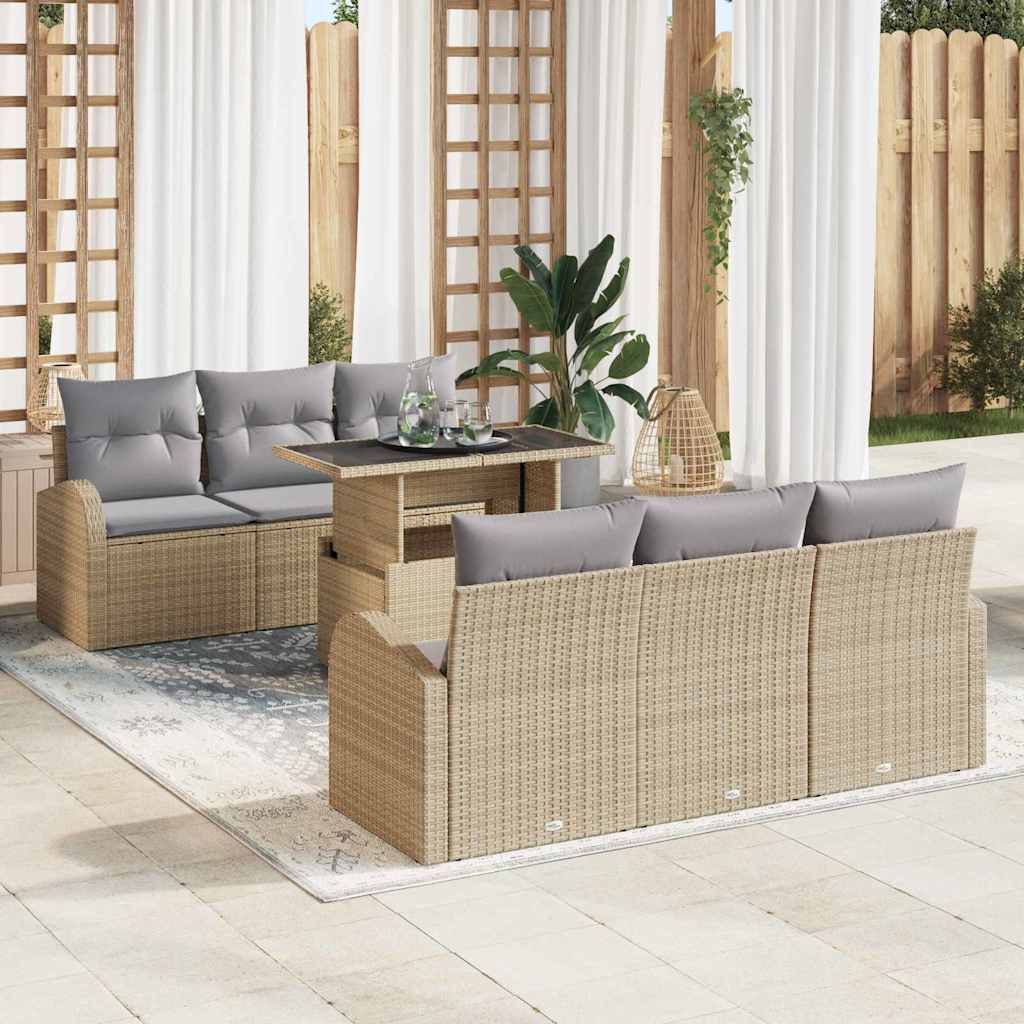 Set Divano da Giardino 7 pcs Beige 100 x 55 x 73 cm Poly Rattan