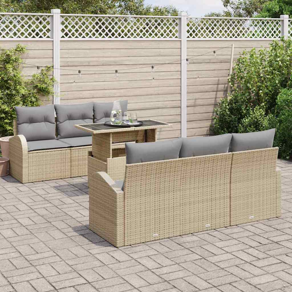 Set Divano da Giardino 7 pcs Beige 100 x 55 x 73 cm Poly Rattan - immagine 3