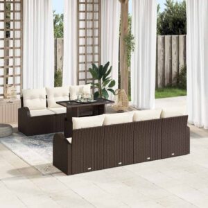 Set Divano da Giardino 8 pcs Marrone Rattan in Polipropilene