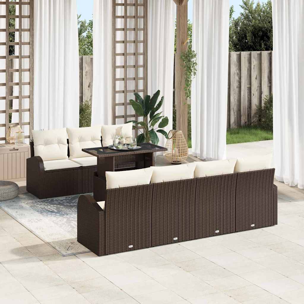 Set Divano da Giardino 8 pcs Marrone Rattan in Polipropilene