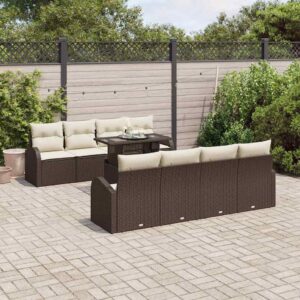 Set Divano da Giardino 9 pcs Marrone Rattan in Polipropilene