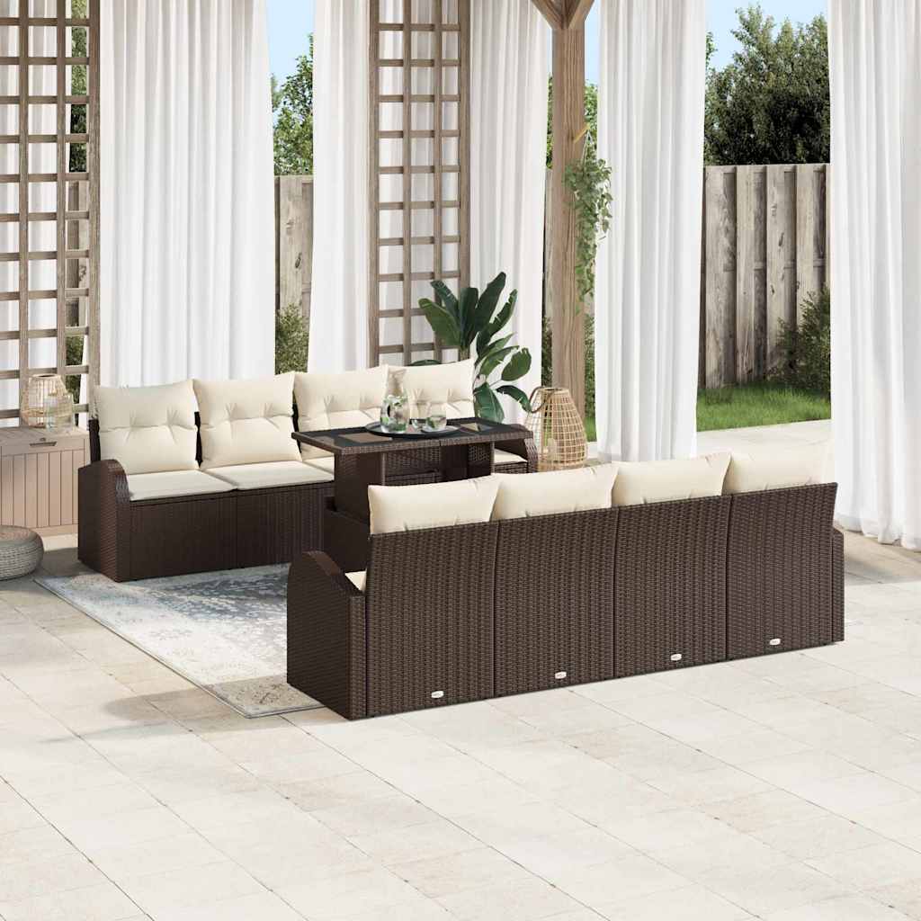 Set Divano da Giardino 9 pcs Marrone Rattan in Polipropilene - immagine 3