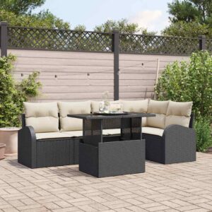 Set Divano da Giardino 6 pcs Nero 100 x 55 x 73 cm Poly Rattan