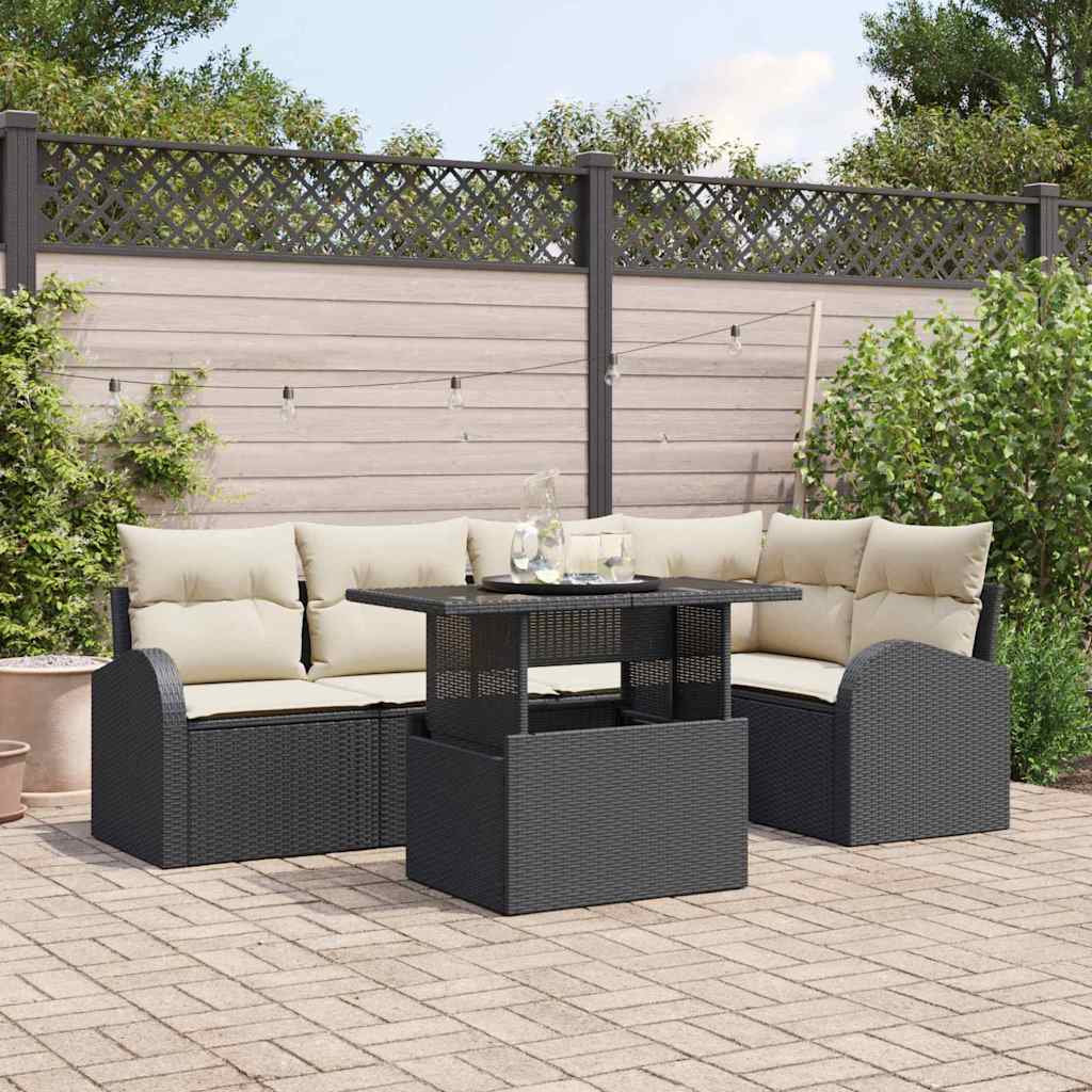 Set Divano da Giardino 6 pcs Nero 100 x 55 x 73 cm Poly Rattan