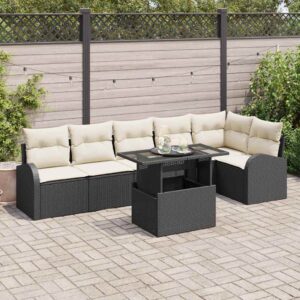 Set Divano da Giardino 7 pcs Nero 100 x 55 x 73 cm Poly Rattan