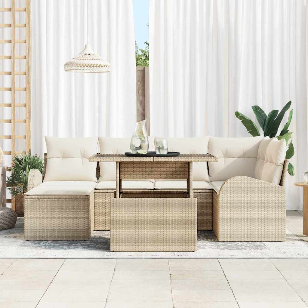 Set Divano da Giardino 7 pcs Beige Poly Rattan - immagine 3