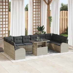 Set Divano da Giardino 11 pcs Grigio chiaro Poly Rattan