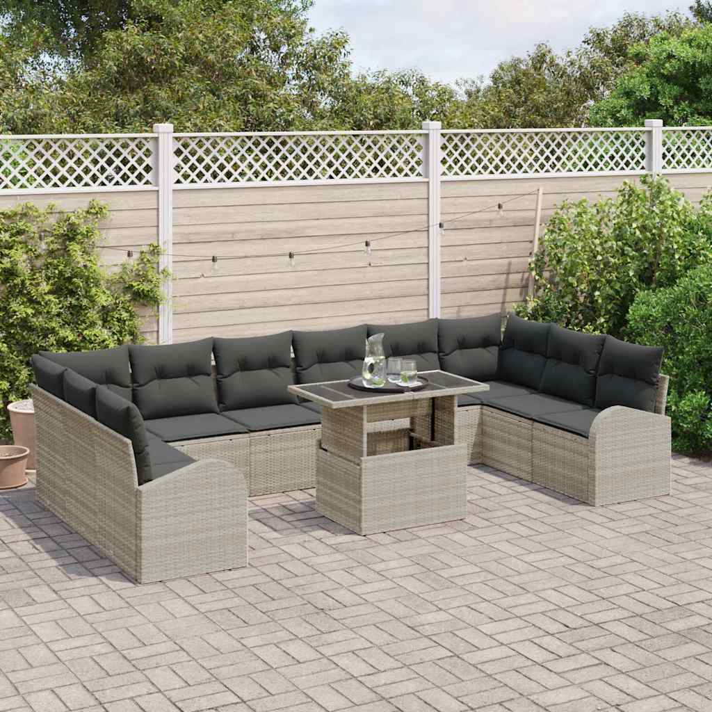 Set Divano da Giardino 11 pcs Grigio chiaro Poly Rattan - immagine 3