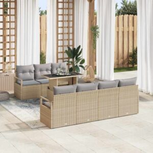 Set Divano da Giardino 8 pcs Beige Poly Rattan