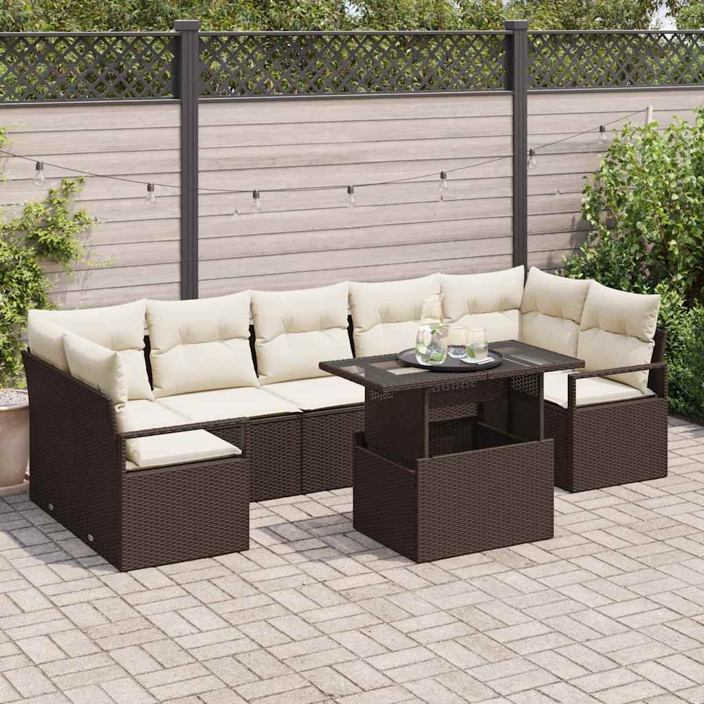 Set Divano da Giardino 8 pcs Marrone Poly Rattan