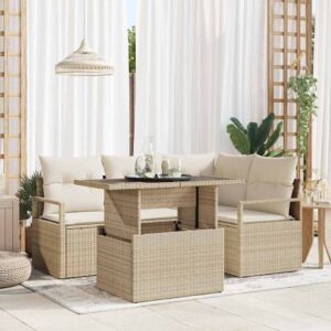 Set Divano da Giardino 5 pcs Beige Poly Rattan