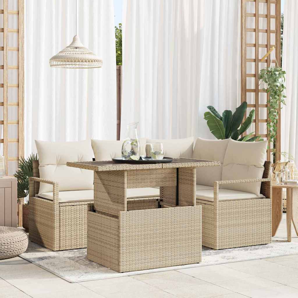 Set Divano da Giardino 5 pcs Beige Poly Rattan