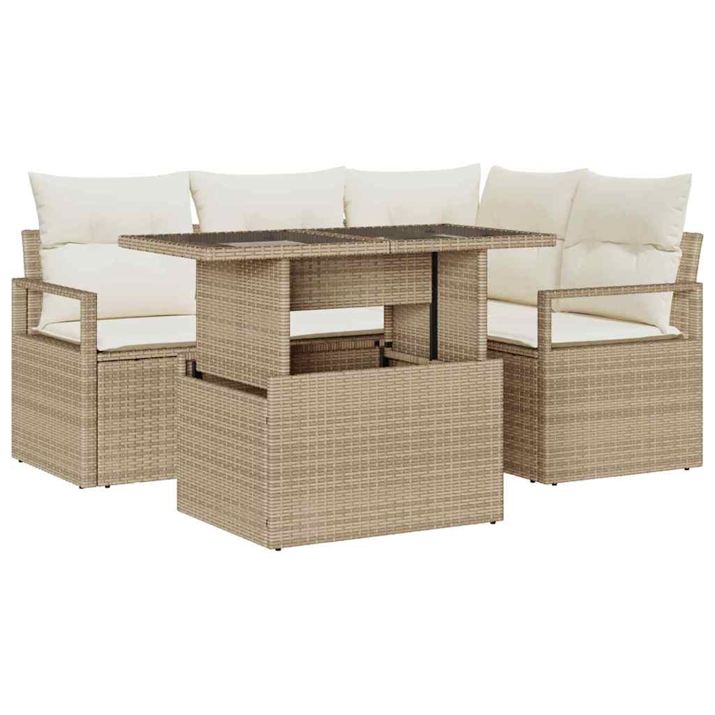 Set Divano da Giardino 5 pcs Beige Poly Rattan - immagine 2