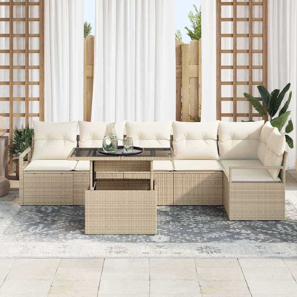 Set Divano da Giardino 7 pcs Beige Poly Rattan - immagine 3