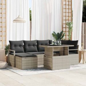 Set Divano da Giardino 7 pcs Grigio chiaro Poly Rattan