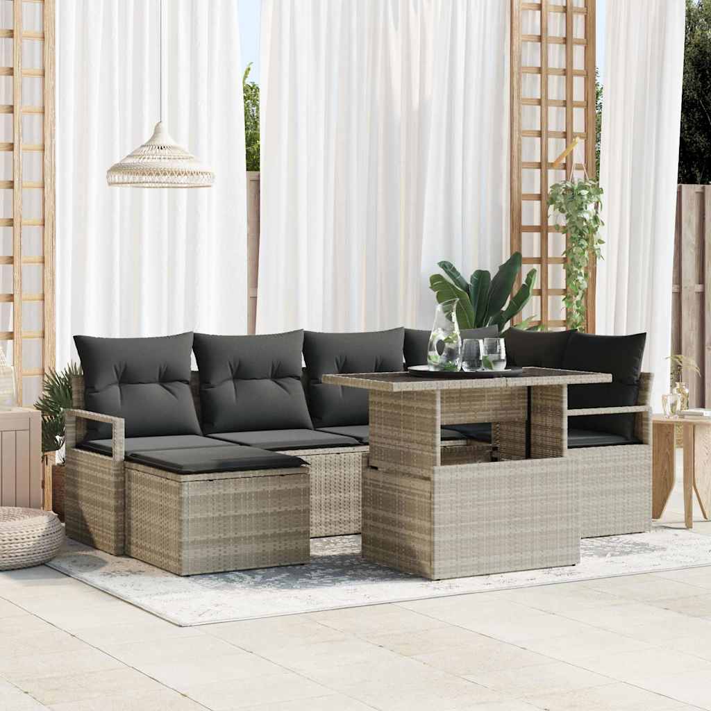 Set Divano da Giardino 7 pcs Grigio chiaro Poly Rattan