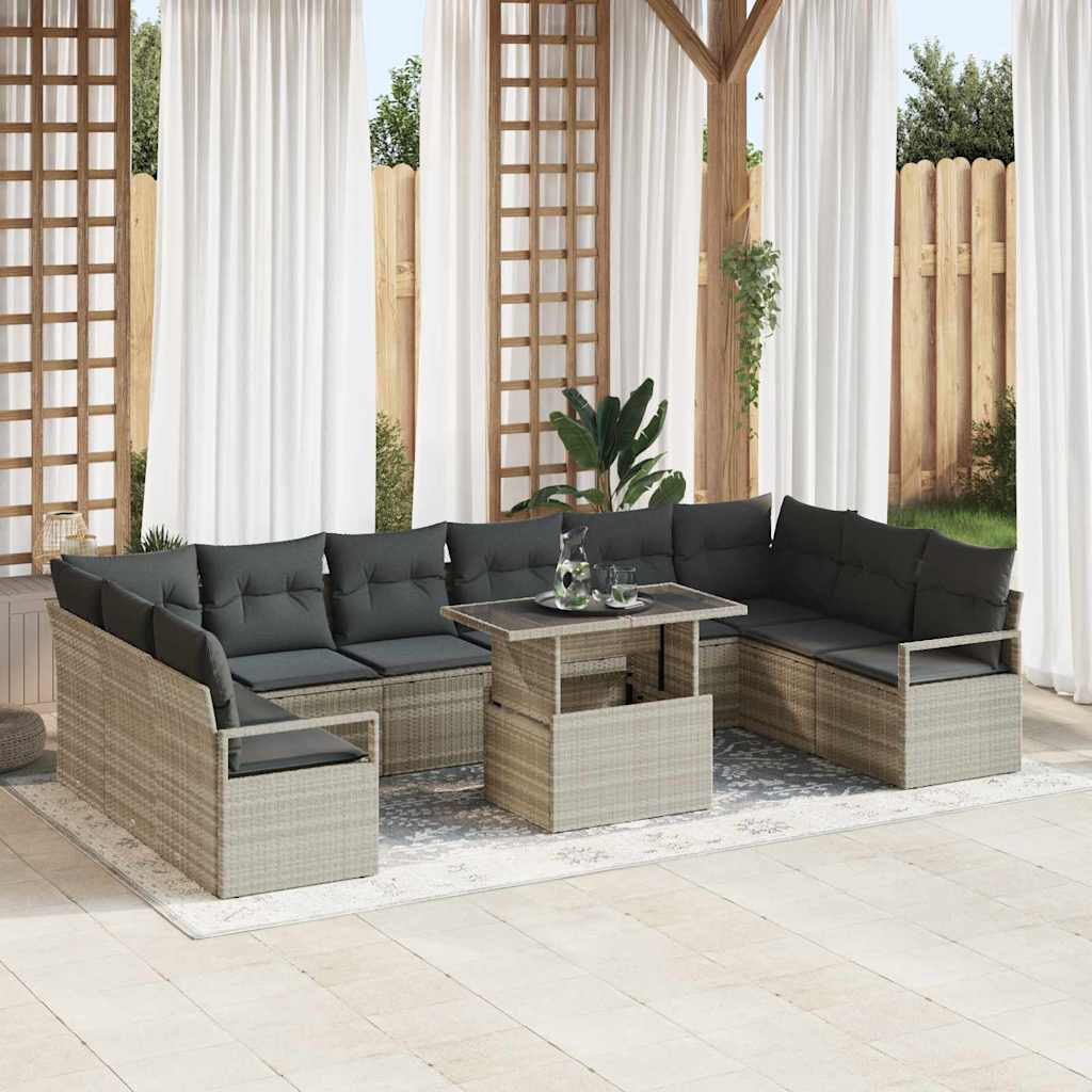 Set Divano da Giardino 11 pcs Grigio chiaro Poly Rattan